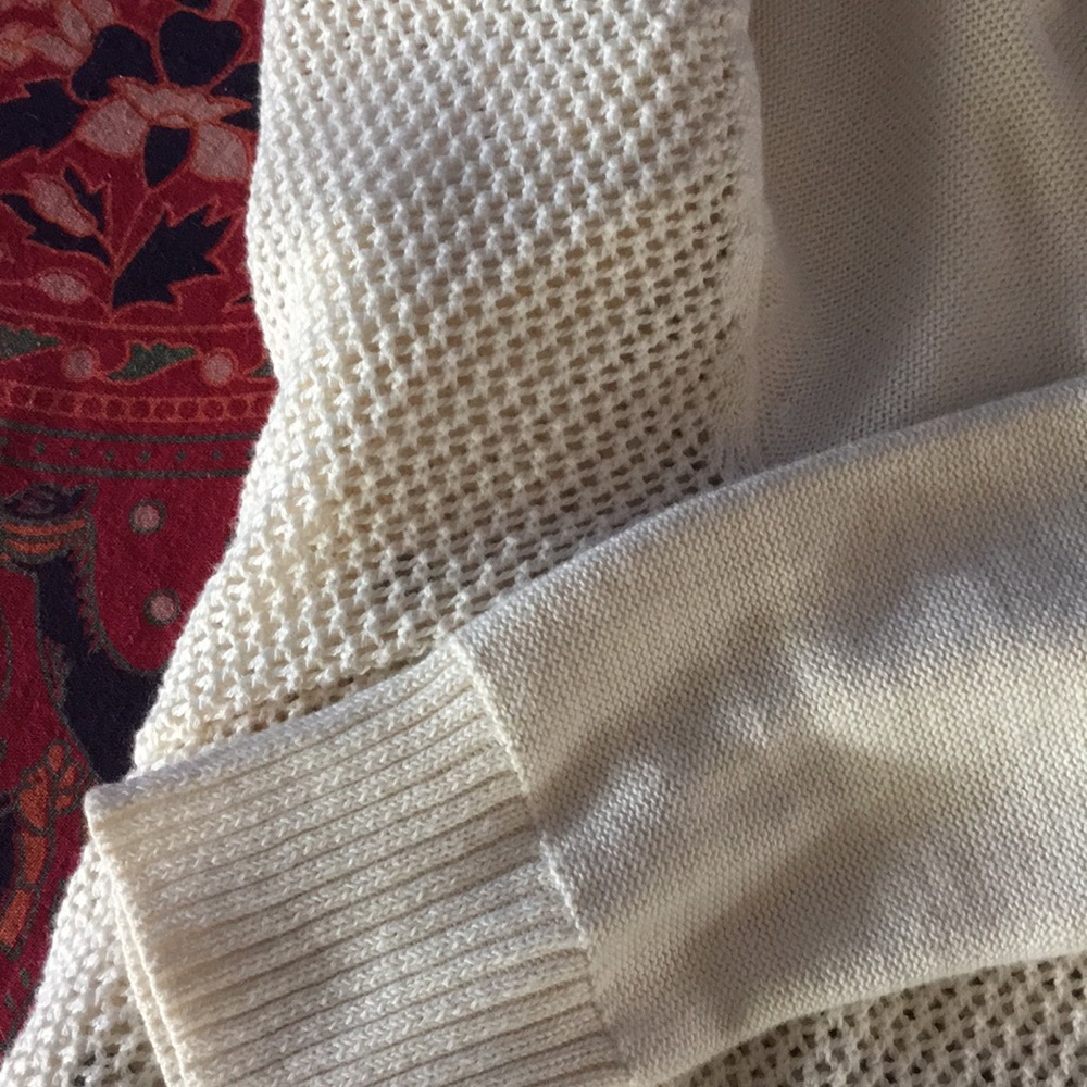 AMERICAN EAGLE Cream Knit Eyelet 1/2 Zip Cardigan - Picture 6 of 8